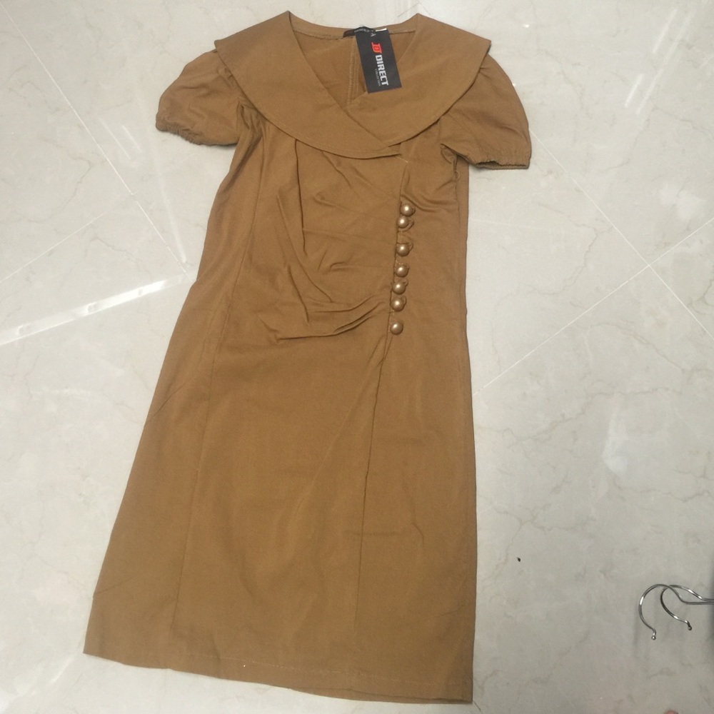 Elegant Tan Dress with Button Detail